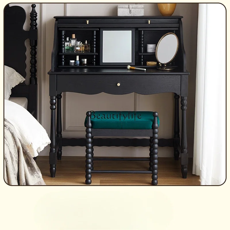 

French retro cream style solid wood dressing cabinet storage cabinet integrated bedroom