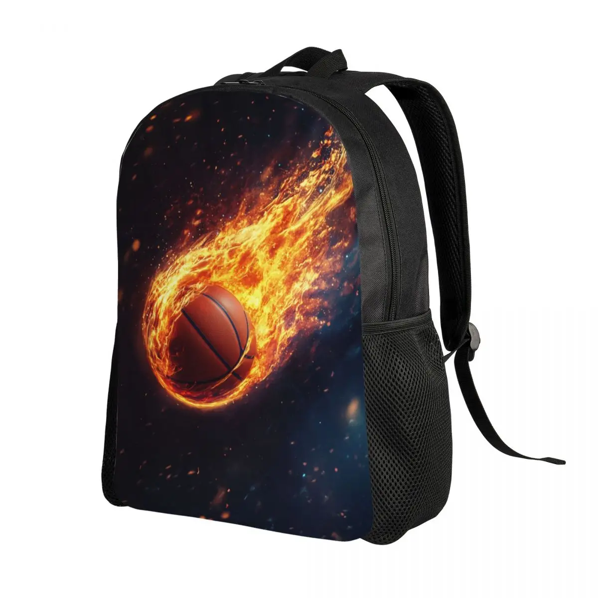 Custom Basketball On Fire Backpack for Women Men Waterproof College School Player Sports Lover Gift Bag Print Bookbags