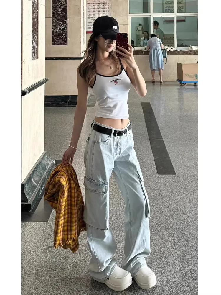 

Широкая рабочая одежда с высокой талией, джинсы, женские ретро-американские брюки для девочек, свободный крой, эффект похудения, большие размеры 75 см