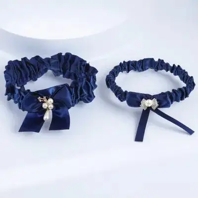

2pcs Bridal Garters Elegant Pearl Design Comfortable Wedding Accessory Cloth Material Leg Ring Thigh Bands Fits Most