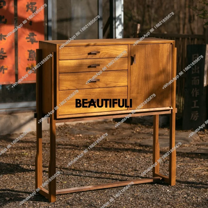 

Medieval solid wood dining side cabinet, locker, niche living room furniture storage cabinet