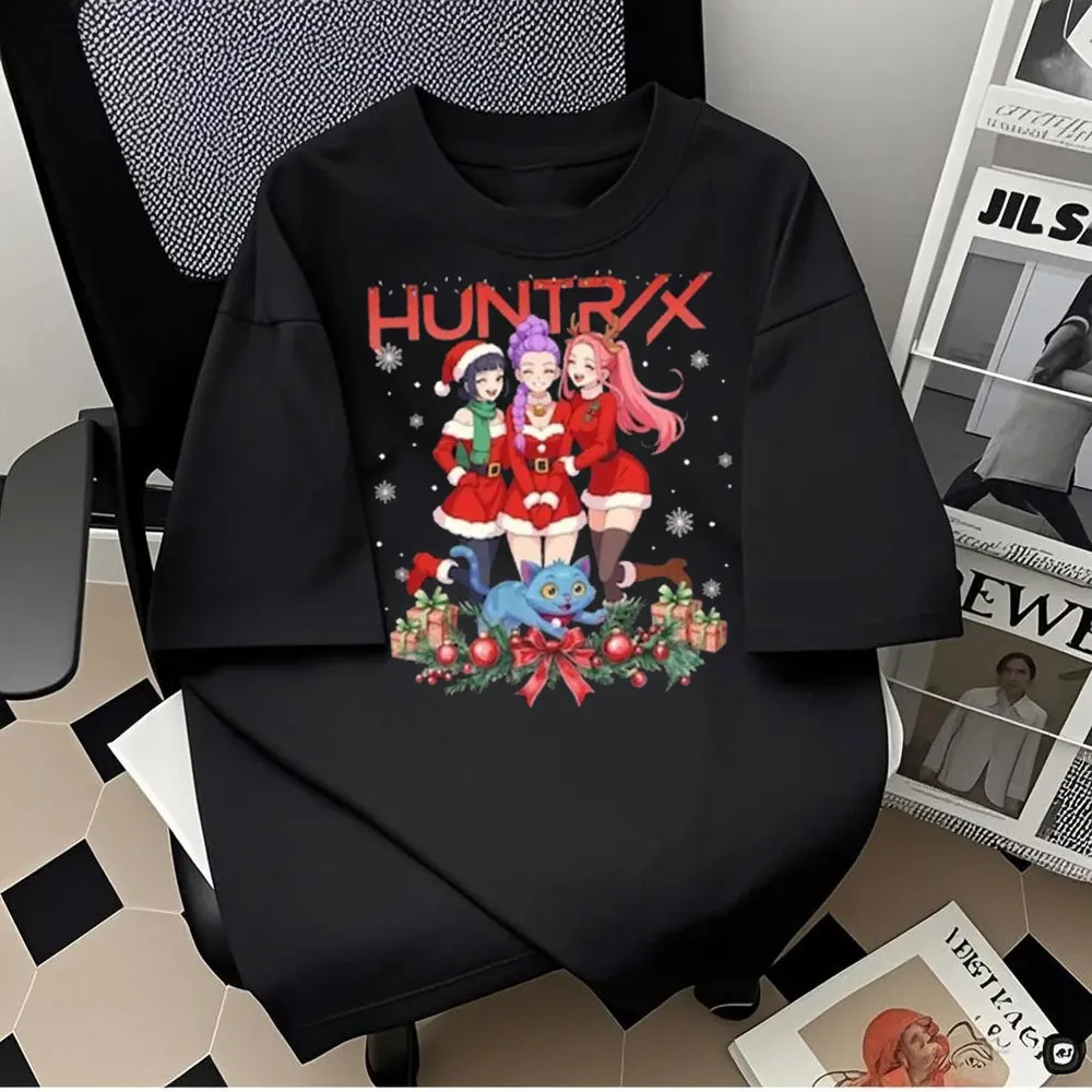 

Рождественская рубашка Huntrix Рождественская рубашка Рождественский подарок с короткими рукавами и круглым вырезом Уличная одежда Классический узор Высококачественные хлопковые футболки