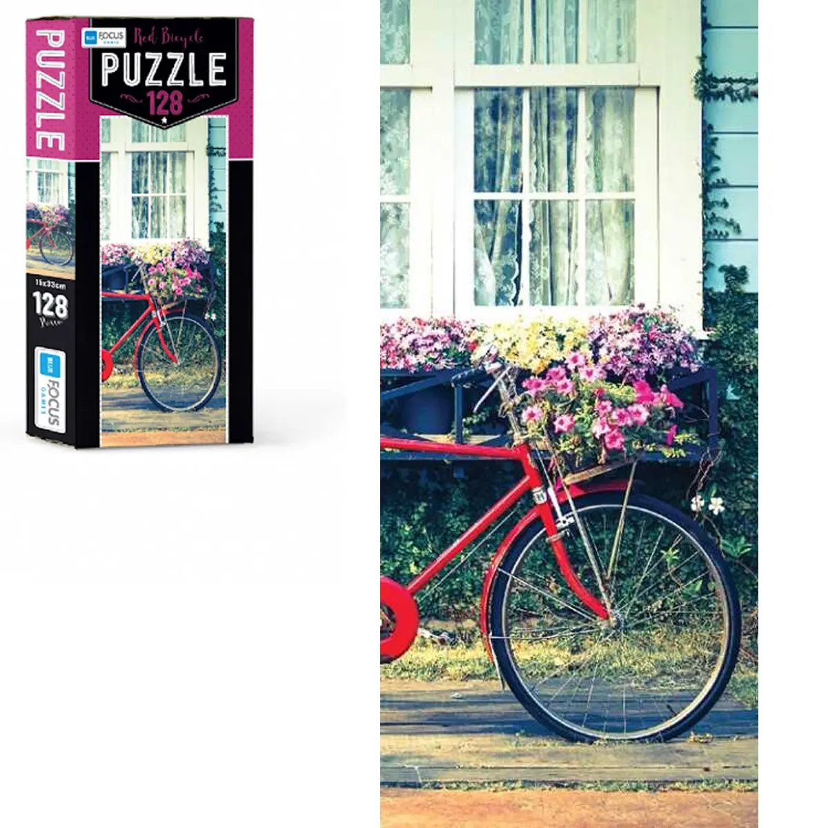 BF201 blue tulip, red bicycle Puzzle 128 pieces