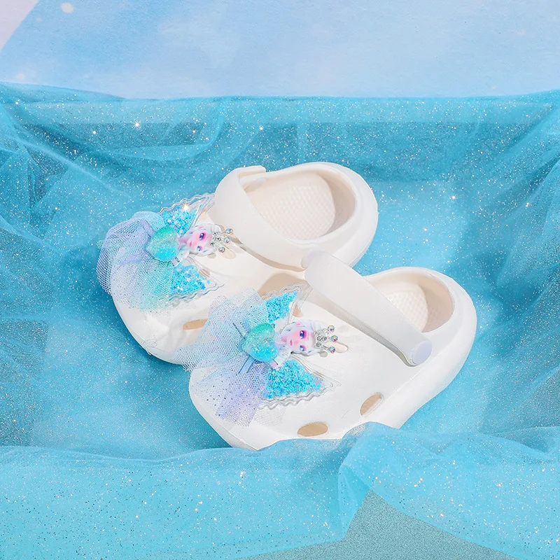 Disney children\'s Summer Home suola spessa Cartoon Frozen Princess Elsa Solid Hole Garden Pink White Yellow EVA Shoes taglia 13-18