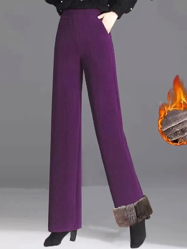 ارتفاع الخصر سروال قصير واسع الساق مريح Fce المرأة مستقيم الساق بنطلون تأثير التخسيس الخريف الشتاء وصول جديد