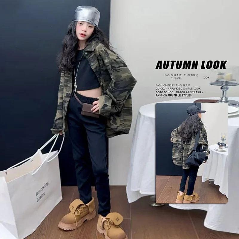 

Girl Long Sleeves Shirt Kids Casual Fashion Shirt Children Military Streetwear Kids Jazz Clothes Girls Camouflage Coat Age 4-14Y