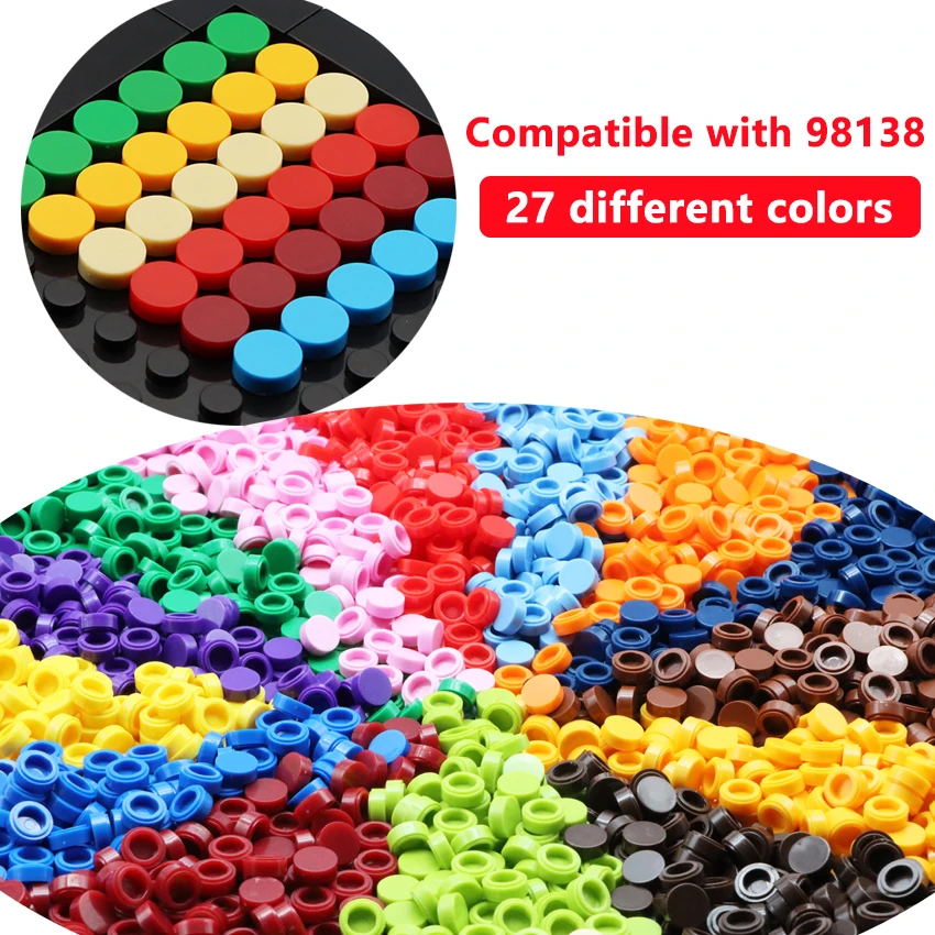 DIY Pixel Art Bricks 1x1 Round Tile Building Blocks Compatible with 98138 Bulk Anime Figure Assemble Toys Gift for Children