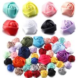 10/20/50Pcs Satin Fabric Rose Flowers Handmade Satin Ribbon Flower for DIY Brooch Hairwear Party Clothing Decoration Supplies