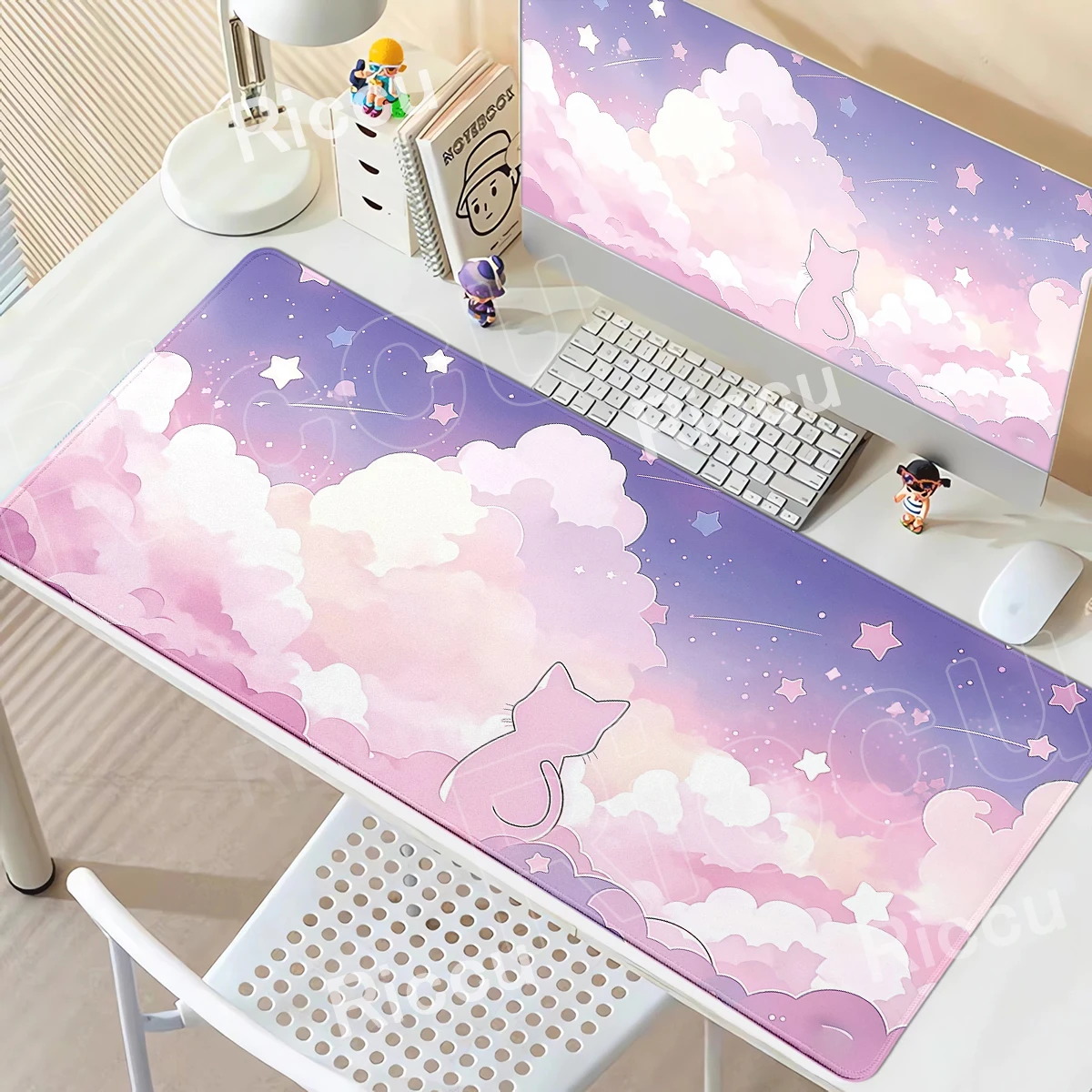Niedliches Cartoon-Katzen-Mauspad, rosa, große Computer-Tastatur-Pads, Naturkautschuk, rutschfest, HD-Gaming-Mauspad, lange E-Sport-Schreibtischunterlage