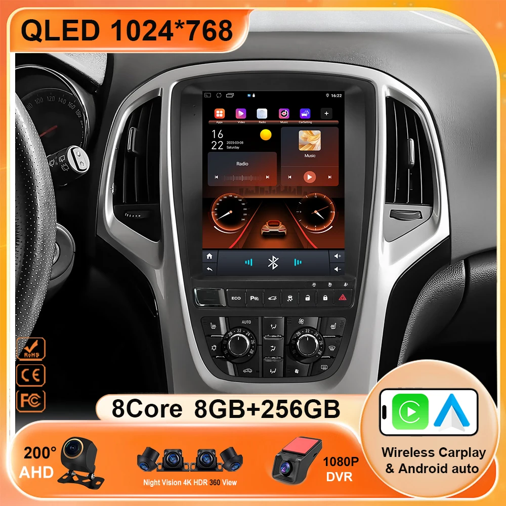 Car Radio Android 15 for Opel Astra J Vauxhall Holden Cascada 2009-2018 Multimedia Screen GPS Navigation Auto Carplay ECO