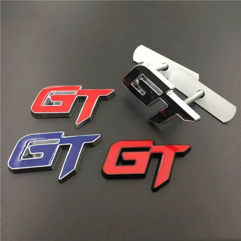 3D Metal GT Logo Letters Car Front Grill Rear Trunk Emblem Badge Sticker Decals For Ford Honda Toyota Audi Geely GT Accessories