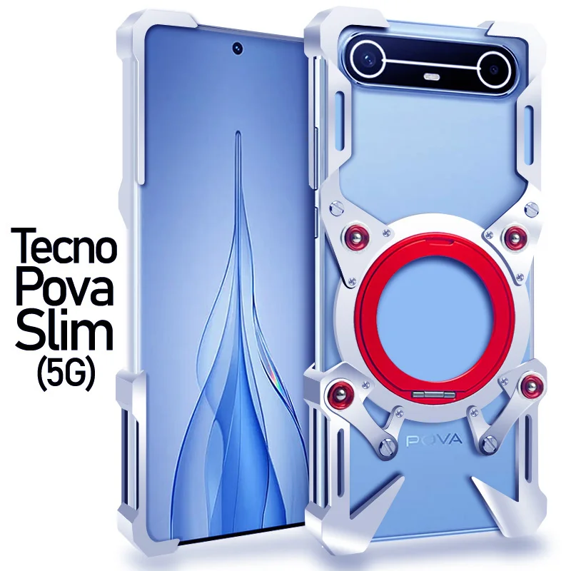 

Luxury punk style 360°Rotating bracket metal Back Cover For Tecno Pova Slim Curve 2 7 Ultra Pro Magnetic shockproof Phone Case
