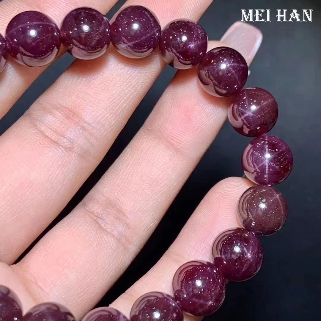 Meihan Natural Brazil Starflash Garnet Smooth Round Loose Beads For Jewelry Making Design DIY Necklace