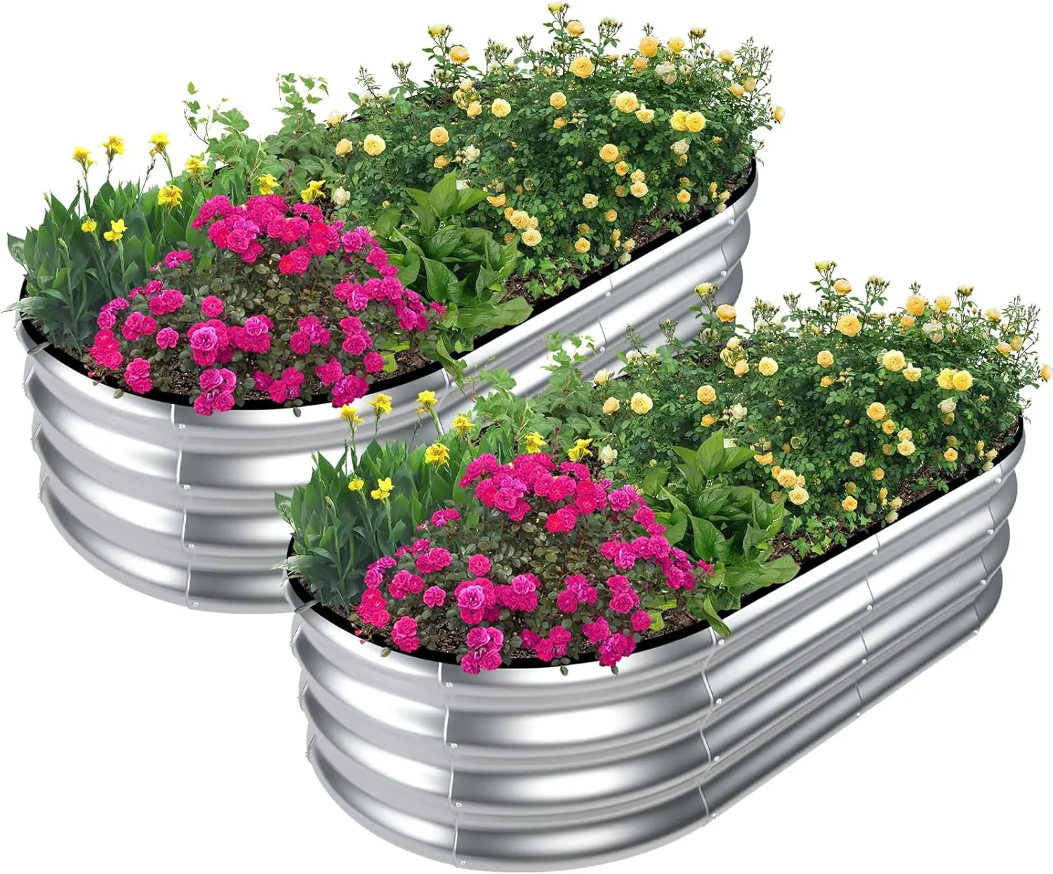 Raised Garden Bed & Planter Box, Galvanized Metal,2 Pcs 4x2x1ft, Silver