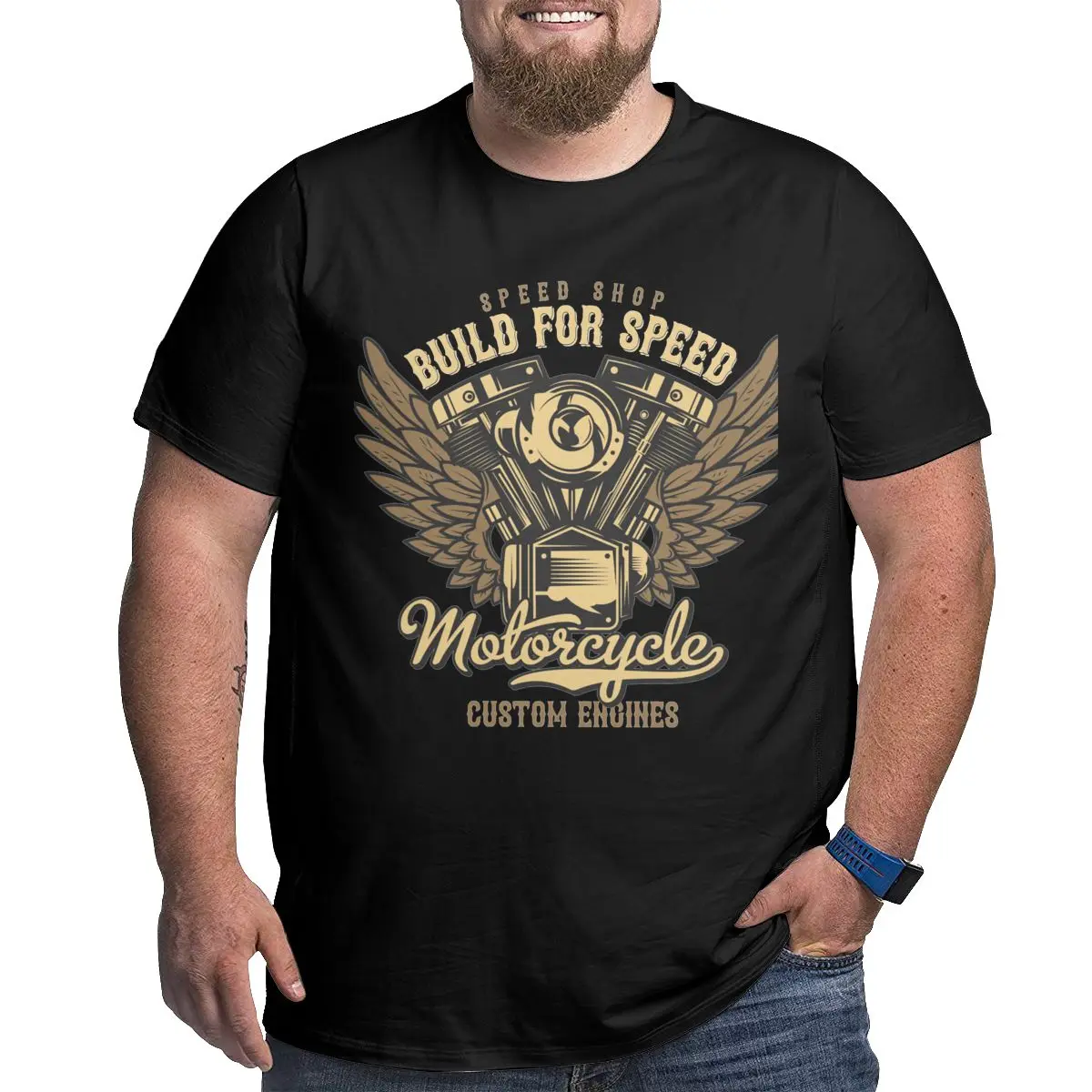 

Built For Speed -custom Engines - Motorcycle Biker Graphic Men Round Neck Tee Shirt 100% Cotton Tops Big Size 6XL graphic