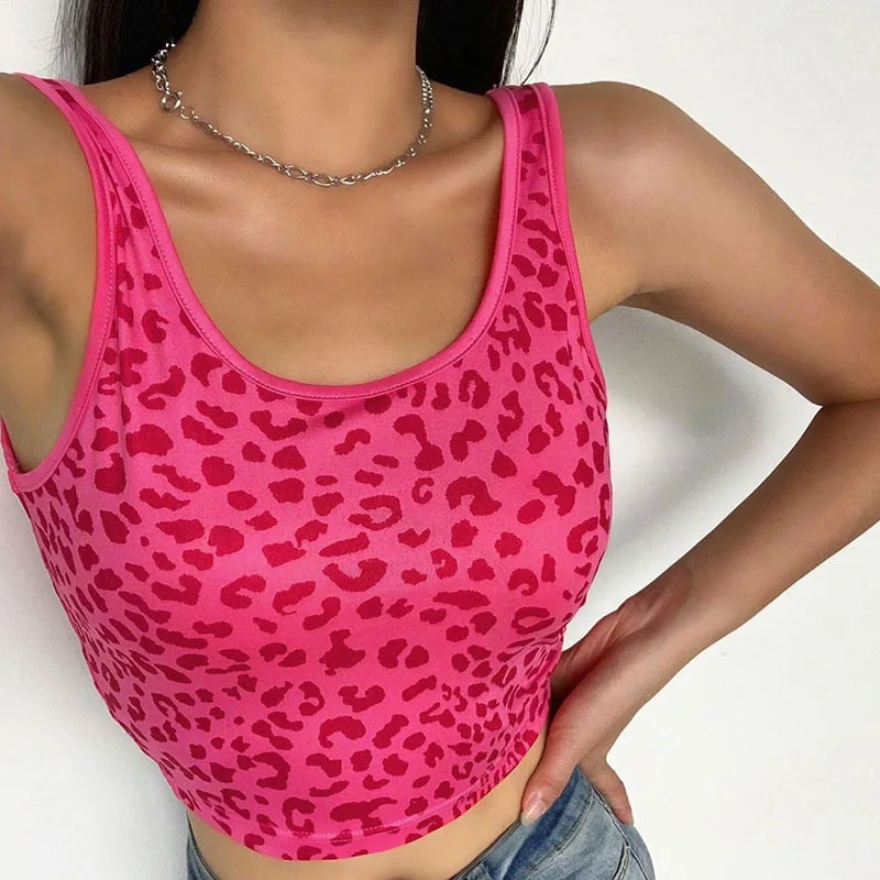 European and American Fashion Short Strap Bottom Tank Top Fashion Leopard Pattern Sports Bra Fitness Yoga Tank Top