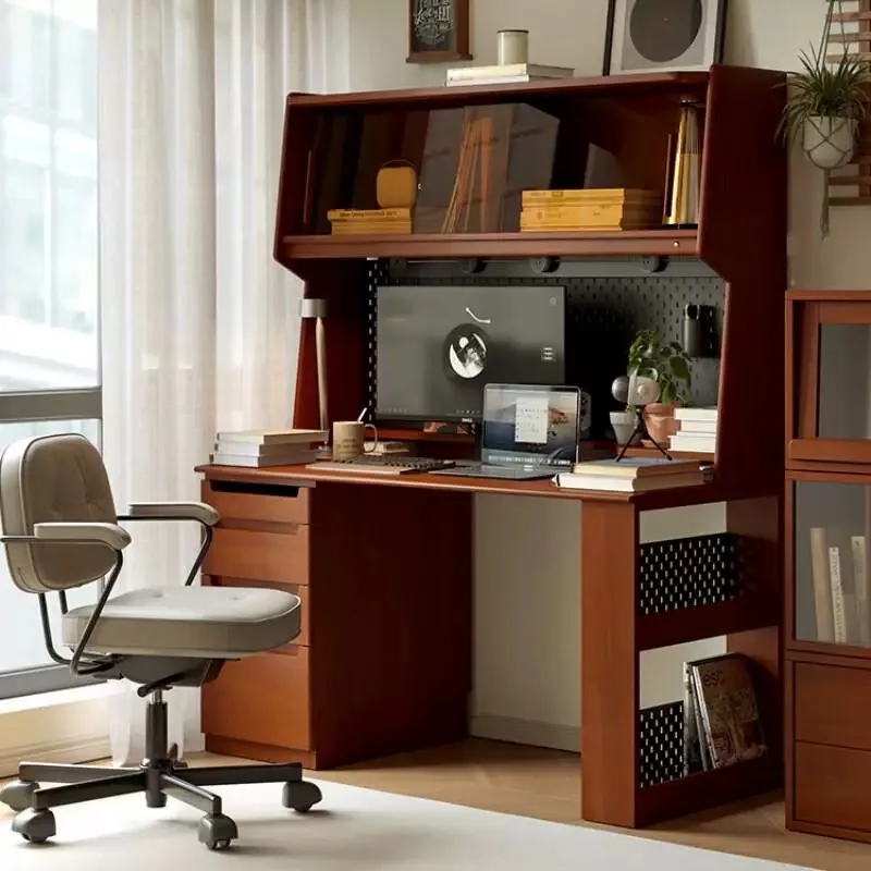 

Solid wood desk bookshelf integrated boxwood computer desk retro home multi-functional desk medieval furniture