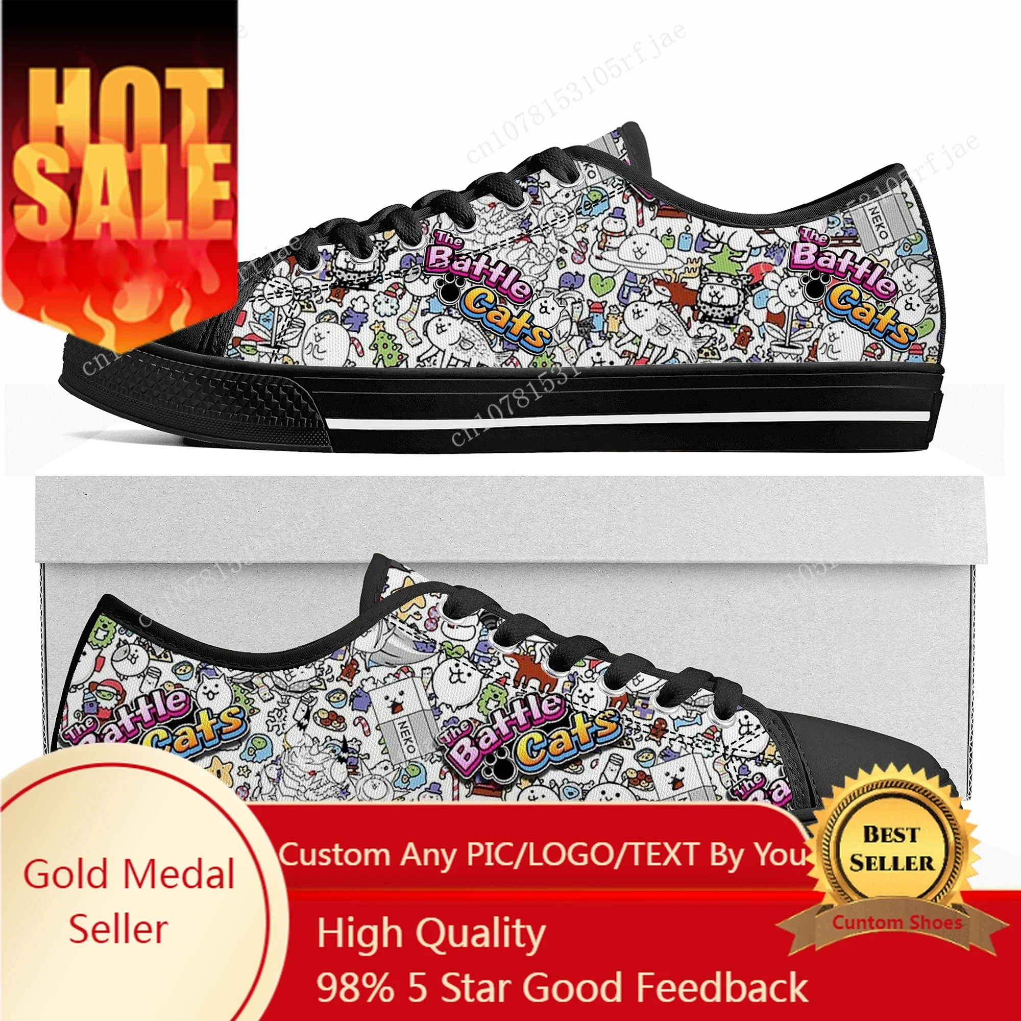 The Battle Cats Custom Low Top Sneakers Cartoon Game Womens Mens Teenager Shoes Casual Tailor Made Canvas Sneaker