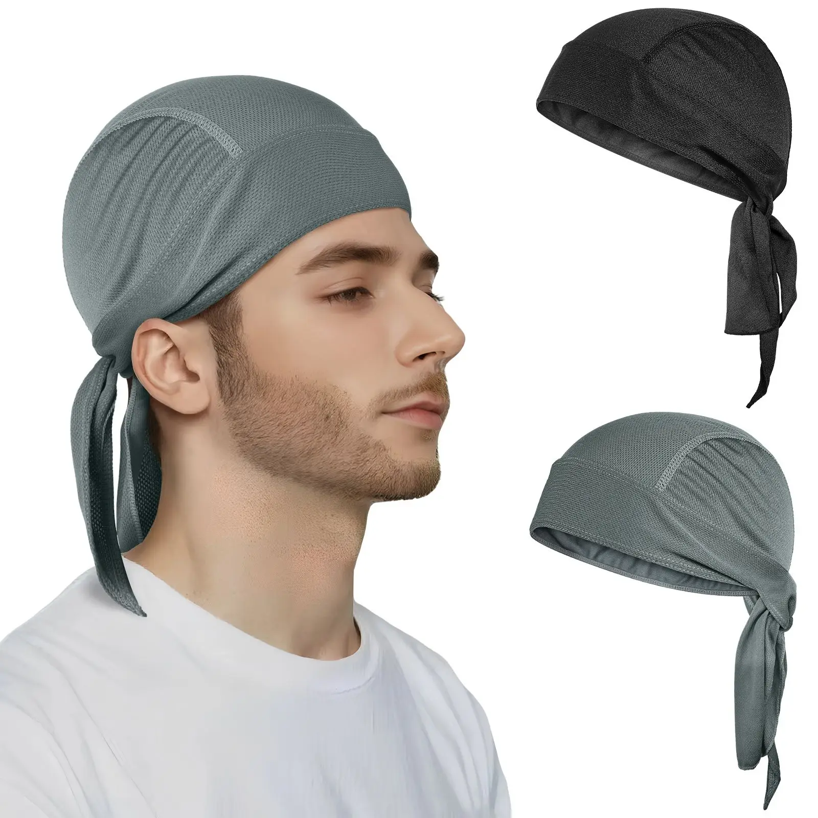 

2Pcs Breathable Quick-drying Cycling Caps -01 Black -17 Grey Men Skull Bandanas Hats Headbands Outdoor Camping Hiking