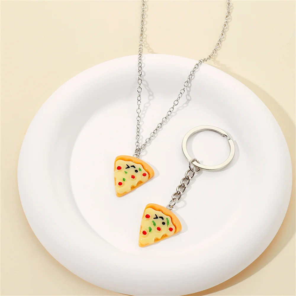 Dainty Pizza Charms Necklace for Women Food Pendants Keychain Friendship Necklace Best Friends Party Jewelry Accessories Gift