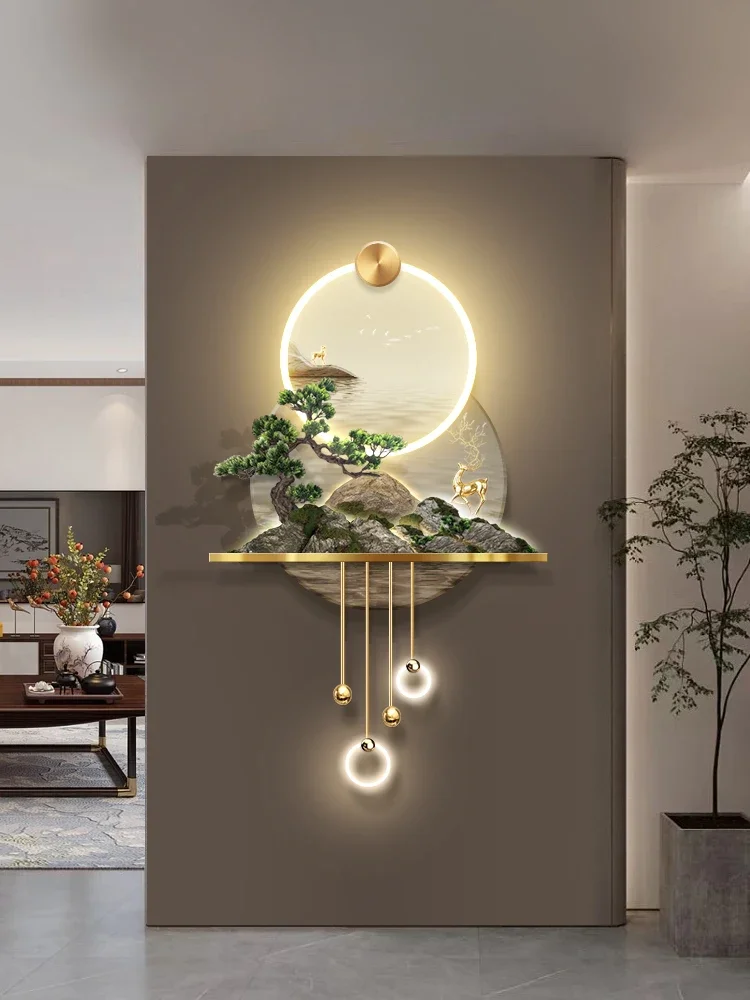 

Porch luminous decorative painting light luxury three-dimensional relief corridor led wall lamp painting new Chinese landscape p