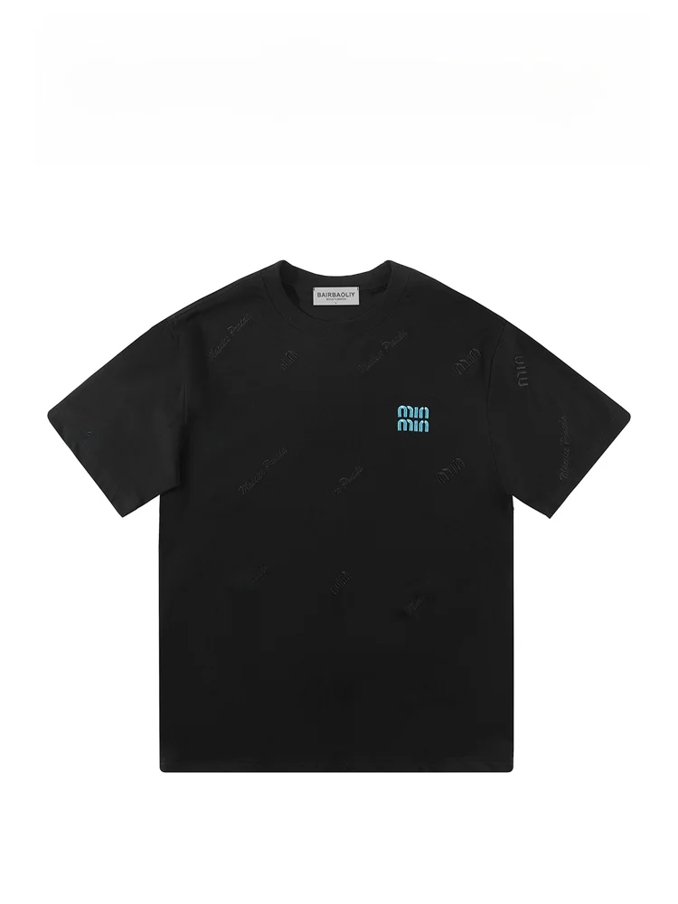 

Футболка BAIRBAOLIY класса люкс с вышитыми буквами, повседневная, модная, из дышащей смесовой ткани (хлопок/полиэстер), с круглым вырезом