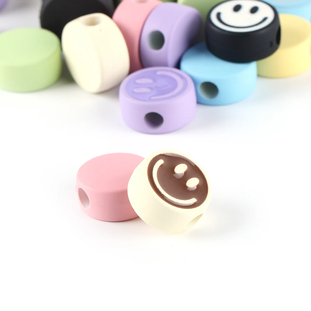 10Pcs Acrylic Multicolor Enamel Effect Spacer Big Hole Smile Face Beads For Jewelry Making DIY Necklace Bracelet Accessories