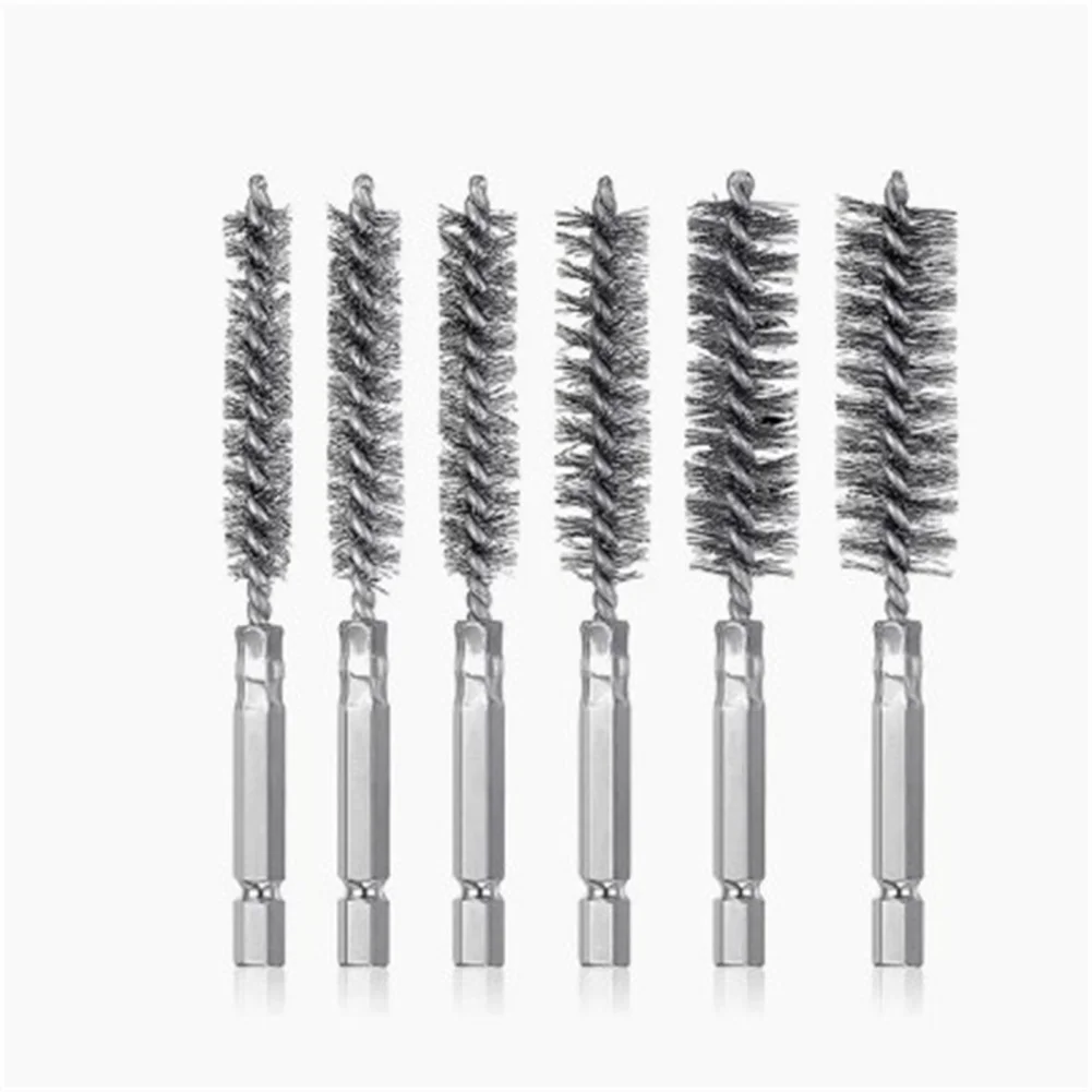 

6Pcs Stainless Steel Bore Brush With 1/4" Hex Shank Twisted Wire Bore Cleaning Brushes Set or Rust Cleaning Tubes (8, 10, 12, 15