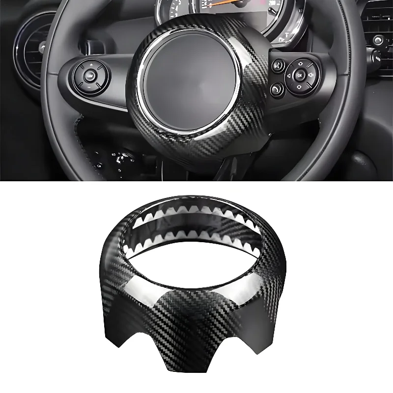 

For BMW MINI Cooper F54 F55 F56 F57 F60 Real Dry Carbon Fiber Steering Wheel Cover Frame Air Bag Lid Cover Markings Interior