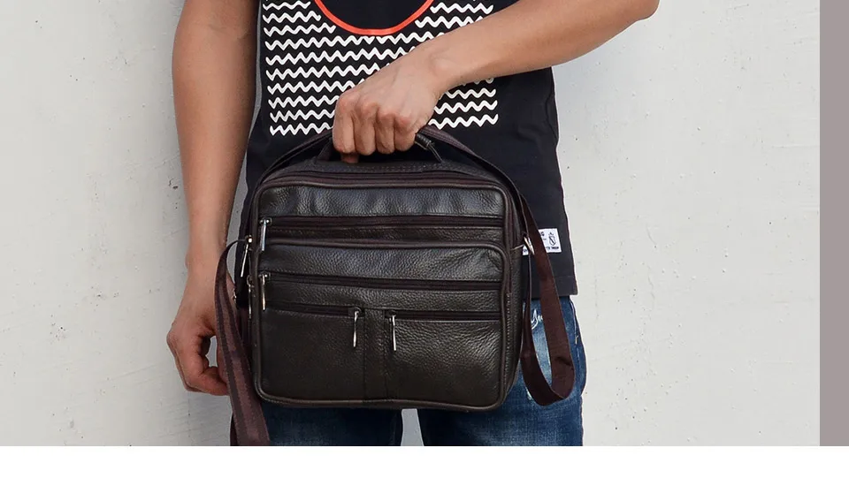 Neuankömmling Männer Umhängetasche Herren Echt leder Umhängetasche Junge Kaffee mittelgroße Handtaschen Tasche natürliche Haut Männer Aktentasche – Detail 23
