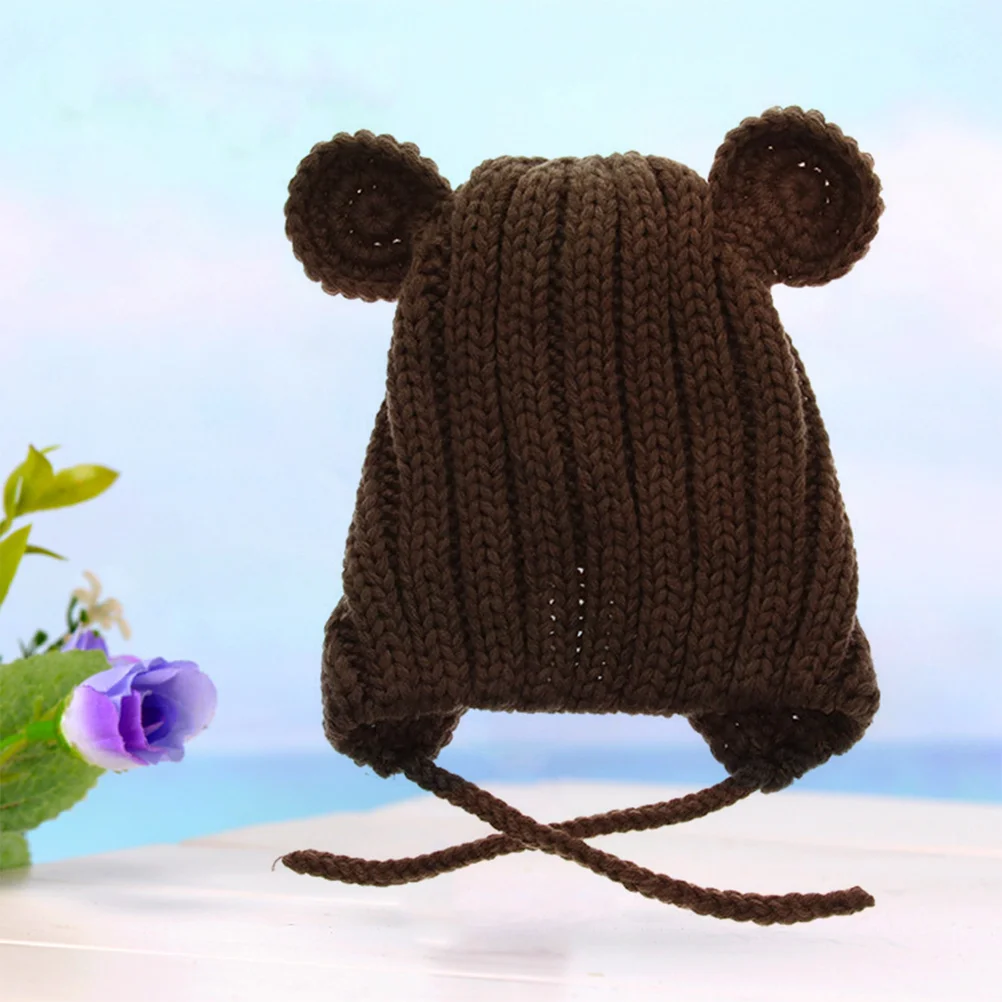 

Kids Bear Ears Wool Knitted Hat Autumn Winter Baby Crochet Beanie Coffee Color Thick Warm Cap Kids Hat Wool Cap