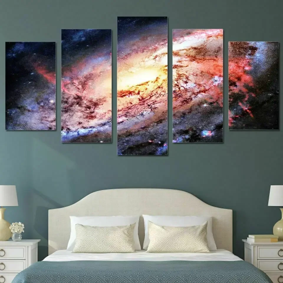 No Framed Canvas 5 Panel Outer Space Galaxy Nebula Universe Exoplanets HD Wall Art Posters Pictures Room Paintings Home Decor
