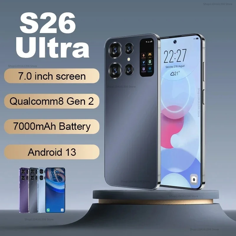 

S26 Ultra Smart Phone 5G Original Android 7.0 Inch Full Screen 16GB RAM 1TB ROM Mobile Phones Face Unlocked Global Version