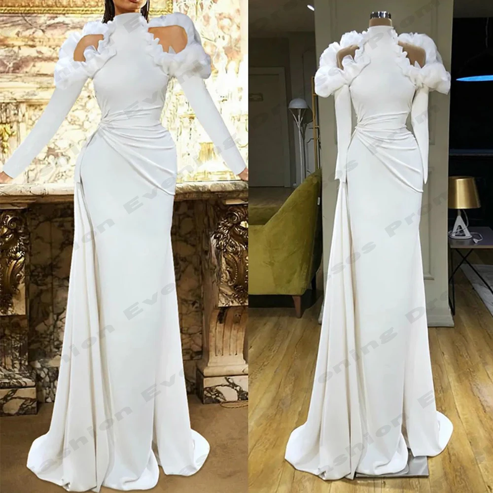 Vintage Fascinating Evening Dresses Long Beautiful Satin Elegant Long Sleeved Slimming Mopping New Prom Formal Gowns For Women