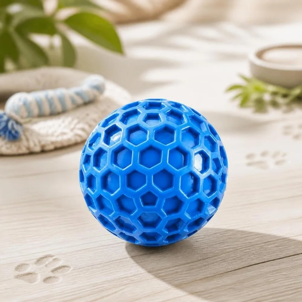 Indestructible Colorful Dog Sound Ball Interactive Rubber Dog Chew Toy Honeycomb Design Tooth Cleaning Squeaky Dog Toy Training