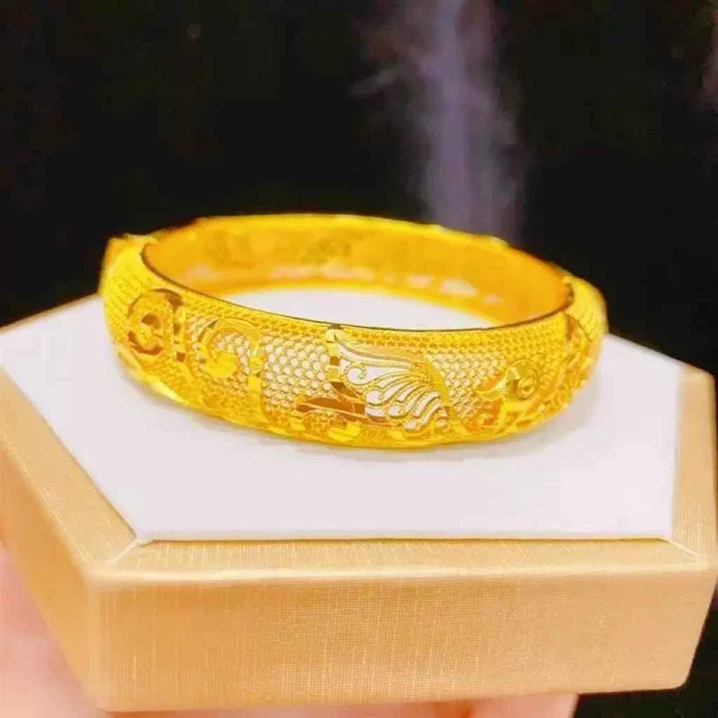 Luxury 24K 9999 Pure Gold real gold Bride Dragon and Phoenix Bracelet Wedding Bracelet