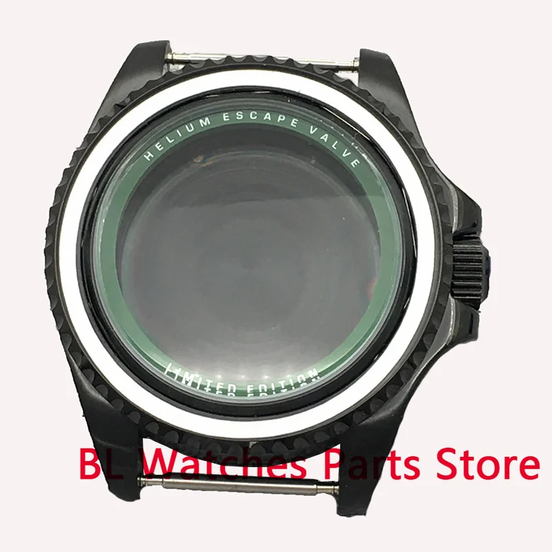 BLGER 43mm Black Watch Case Sapphire Glass With Escap For NH34NH35NH36 ETA2824 2836 Miyota8205 8215 DG2813 3804 PT5000 Movement