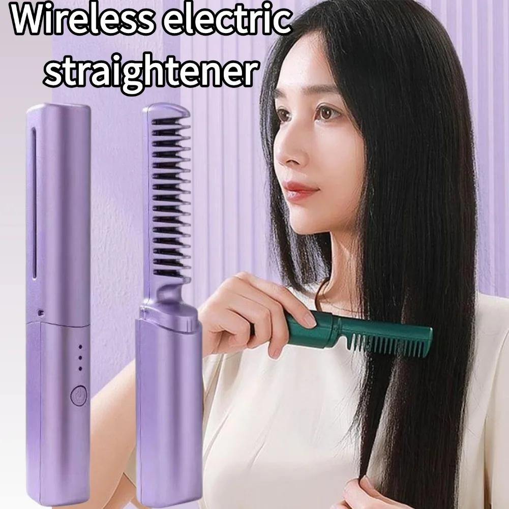 

Портативная беспроводная электрическая щетка для выпрямления волос, USB перезаряжаемая расческа с отрицательными ионами, горячий выпрямитель для ухода за волосами, расческа для прически