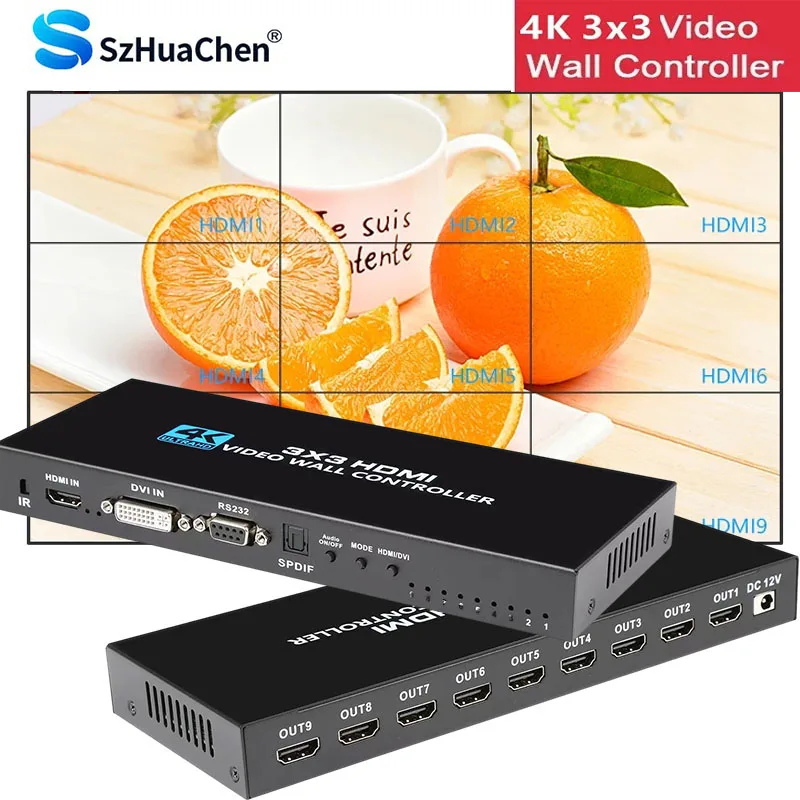 

4K HDMI Video wall controller 3x3 HDMI DVI Video wall Processor 1X2 1X4 1X3 2X1 2x3 3x2 4X2 multi video screen processor splicer