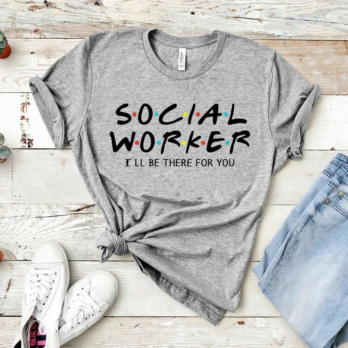 Camisa engraçada de algodão do assistente social, Camisas do trabalhador do unsex, Assistente social, Eu vou estar lá para você, T de quarentena, 2021