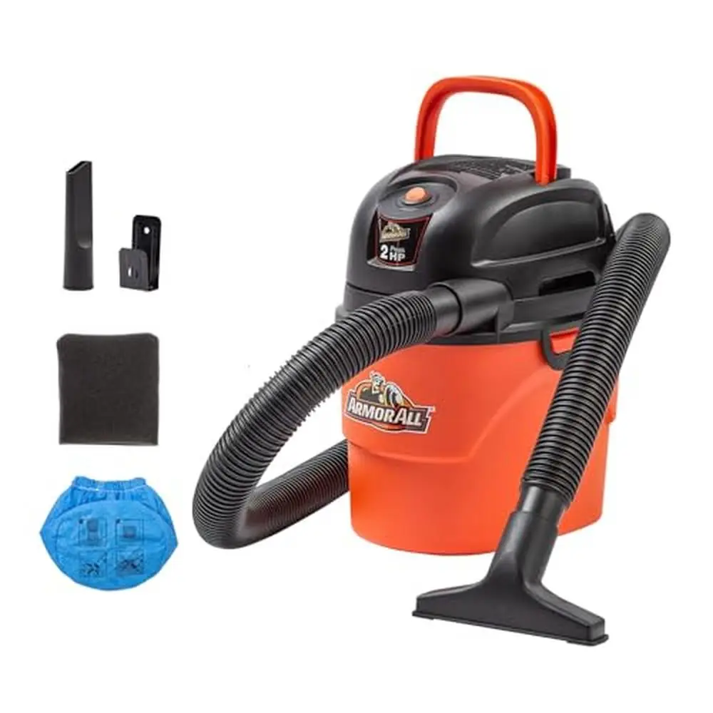 

Portable Wet/Dry Shop Vac 1.5 Gallon 2 Peak HP Blower Orange Accessories Included Storage Compact 6-ft Cord 4-ft Hose Not