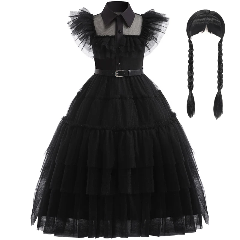

Fantasy Wednesday Cosplay Costume For Girls Princess Dresses With Wig For Carnival Birthday Costume 3-12 Years