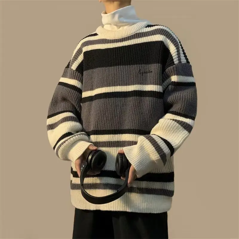 

Loose Casual Knitted Sweater for Men Retro Vintage Large Size 300 Pou Autumn Winter Faion Trend Diamond Pattern Baseball...