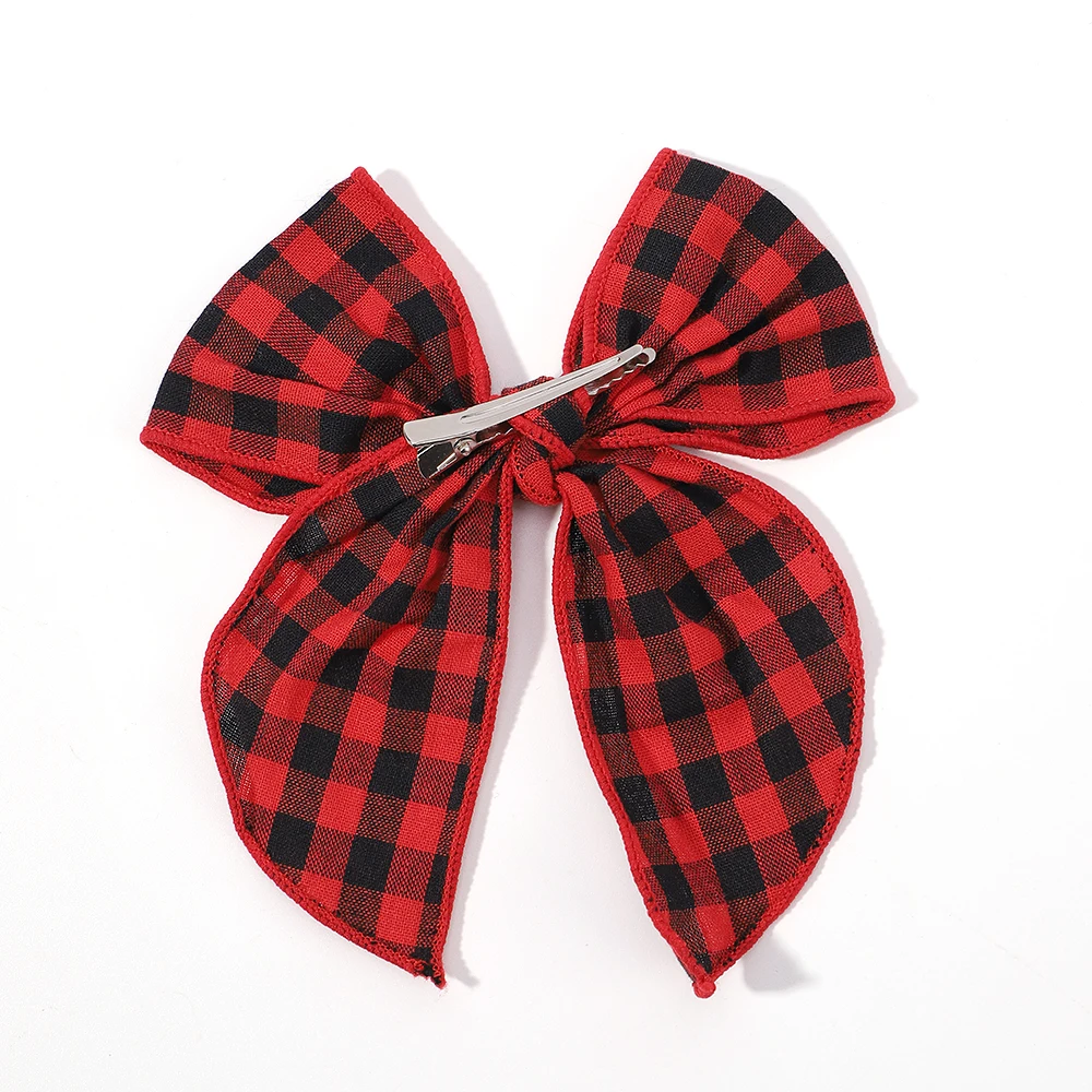 1Pc 5.7 Inch Cheer Bowknot Hairpin Classic Plaid Christmas color Fabric Hair Clips Handmade for Kids Baby Girls Hair Accessories