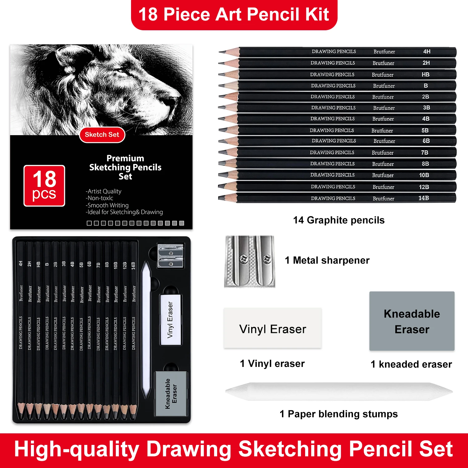 Sketching & Drawing Pencils 14-38pcs,Art Supplies Drawing pencil Kit,Graphite Charcoal Professional Pencils Set,Adults Artist