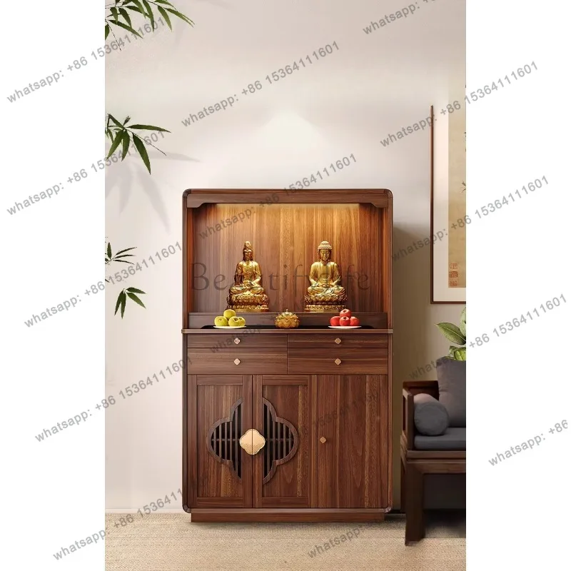 YJ Modern Small Buddhist Altar Cabinet with Storage, Luxurious Feng Shui Shrine Table for Home Worship