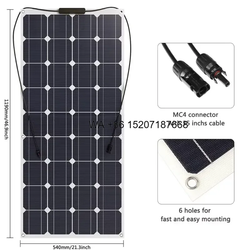Wmwmnu 100W Monocrystalline Flexible Solar Panel 12V 18V Bendable Solar Cell for Boats Cars Houses Gardens Courtyards Doors