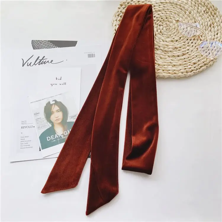 Bufanda larga fina de satén de terciopelo para mujer, cinturón de cintura de Color puro, correa para bolso, banda para el pelo, Briti Sle decorativo, Rectangular, primavera Su...