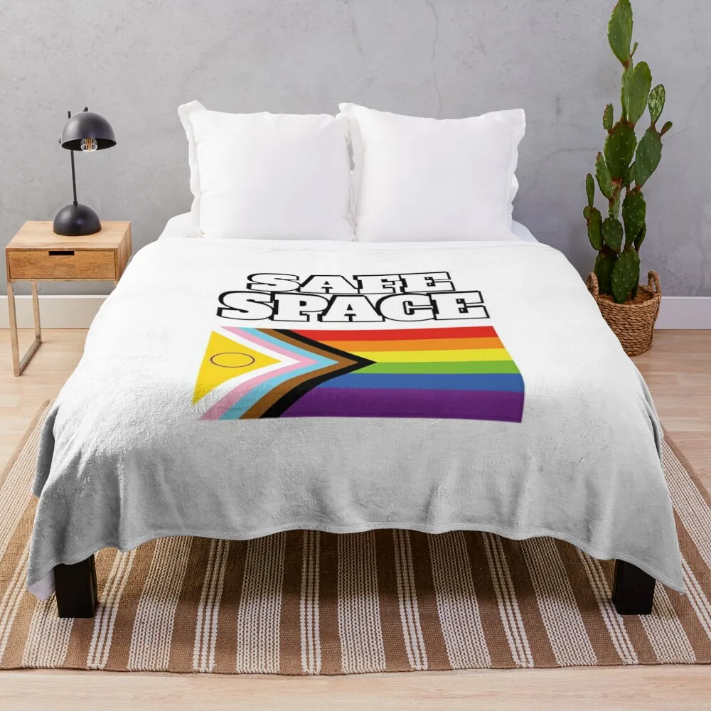 

LGBTQ safe space - inclusive pride flag Throw Blanket Weighted heavy to sleep Blankets