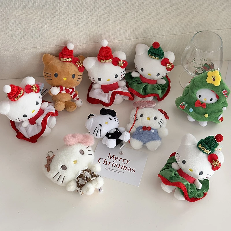 Muñecas de decoración navideña para Halloween, My Melody Kuromi Cinnamoroll Kt, juguete de peluche de gato, colgante pequeño, llaveros de animales de peluche, regalos